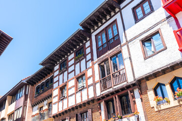 Traditional wooden houses of Fuenterrabia or Hondarribia in the old part, Gipuzkoa