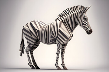 Low Poly Zebra, Isometric 3D. Generative AI
