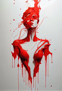 Dripping Red Paint Across The Shape Of Female Body, Generative Ai