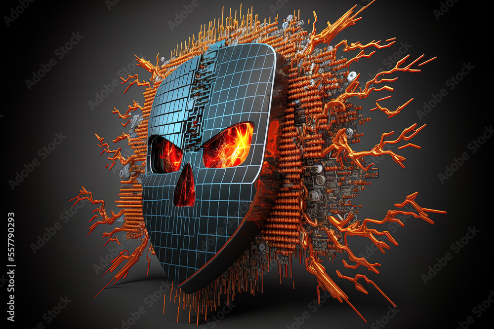 Poster threat of a cyberattack in the image. blend of media. generative ai