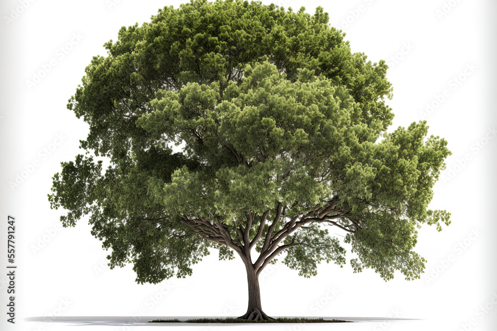 Poster lone tree on a white background with a clipping path. generative ai
