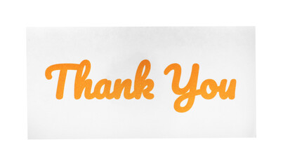 Card with phrase Thank You isolated on white