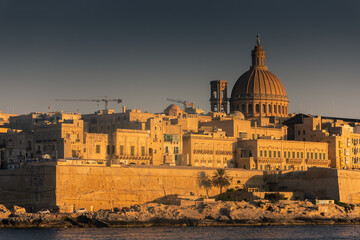 Valletta, Malta, 22 May 2022 : Beautiful view of Valletta skyline at sunset, view from Sliema