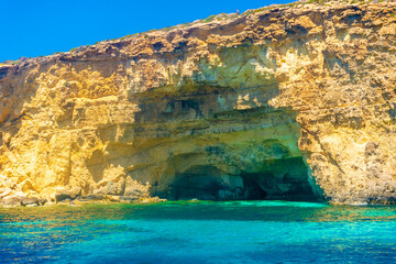 Naklejka premium The beautiful water of the Crystal Lagoon of Comino Island, Malta