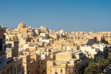 Fototapeta na wymiar Cityscape of Valletta from the upper gardens in Malta