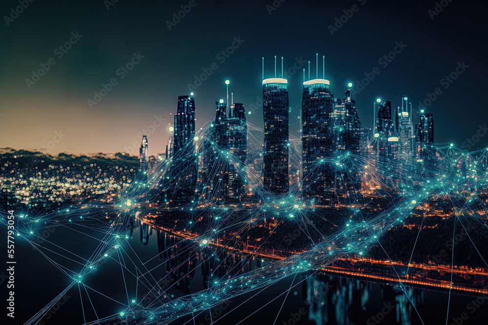 Poster technique for connecting big data. concept of a network for communication and transmission. digital 