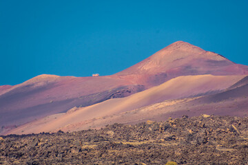 Fototapeta na wymiar Wild volcanic landscape of the Timanfaya National Park, Lanzarote, Canary Islands, Spain