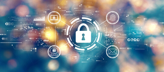 Internet network security concept with blurred city lights at night