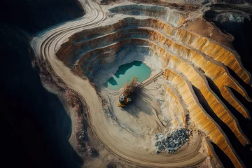 Poster mining at a height. industrial terraces on a mineral mine with an open pit. opencast mining as seen from above. Exploration of a dolomite mine. extractive sector. massive excavator equipment © 2rogan