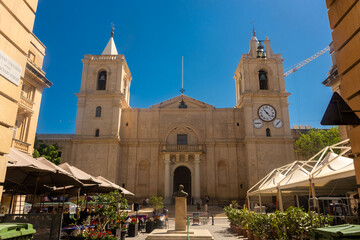 Fototapeta na wymiar Valletta, Malta, 22 May 2022: Facade of the Cathedral
