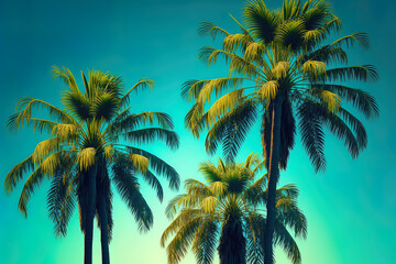 Fototapeta na wymiar palm palms in a tropical setting against a clear sky. Generative AI