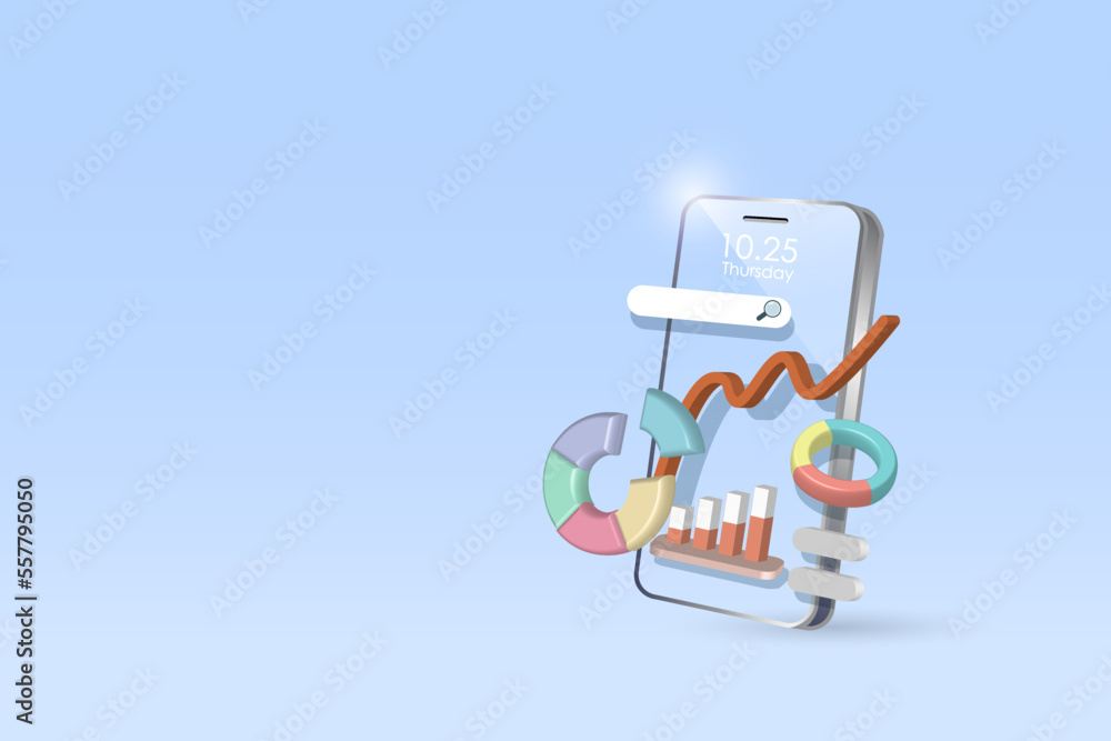 Poster smart business analysis growth graph chart for success and achievement on smartphone screen. online 