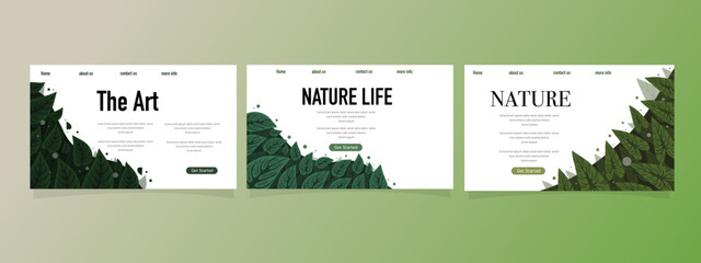 Nature foliage plants for background and landing page design set