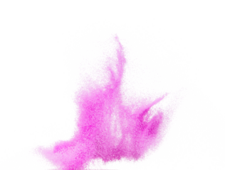 Small size purple Sand flying explosion, violet sands grain wave explode. Abstract cloud fly. purple colored sand splash throwing in Air. White background Isolated high speed shutter, throwing freeze