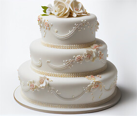 Obraz na płótnie Canvas Three tier wedding cake with pastel colored icing on a white background