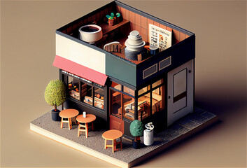 Korean style corner coffee shop in a doll house style