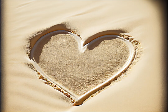 heart shape drawn on the beach sand ideal for backgrounds with lots of copy space