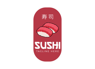 Sushi logo template. Japanese traditional cuisine, tasty food icon. japanese text translation "sushi". asian sushi bar vector logo.