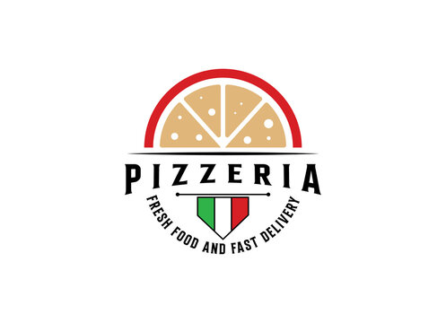 Logo for Italian pizzeria. Modern style bright minimalistic pizza restaurant vector symbol