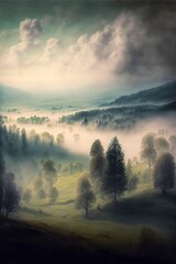 Obraz mglisty krajobraz Lasu
