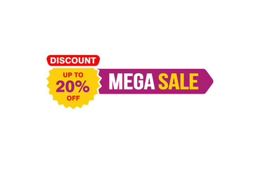 20 Percent MEGA SALE offer, clearance, promotion banner layout with sticker style. 
