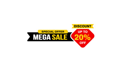 20 Percent MEGA SALE offer, clearance, promotion banner layout with sticker style. 
