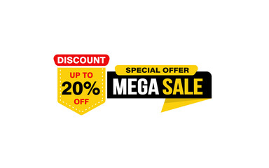 20 Percent MEGA SALE offer, clearance, promotion banner layout with sticker style. 
