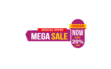 20 Percent MEGA SALE offer, clearance, promotion banner layout with sticker style. 
