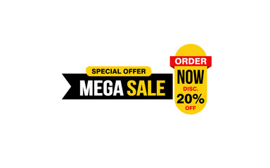 20 Percent MEGA SALE offer, clearance, promotion banner layout with sticker style. 
