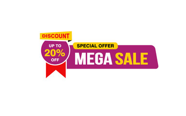 20 Percent MEGA SALE offer, clearance, promotion banner layout with sticker style. 
