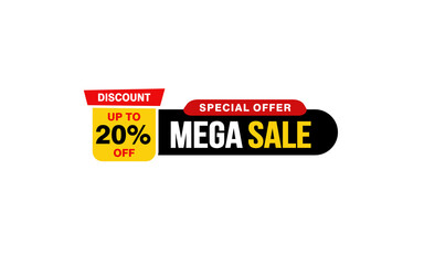 20 Percent MEGA SALE offer, clearance, promotion banner layout with sticker style. 
