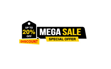 20 Percent MEGA SALE offer, clearance, promotion banner layout with sticker style. 
