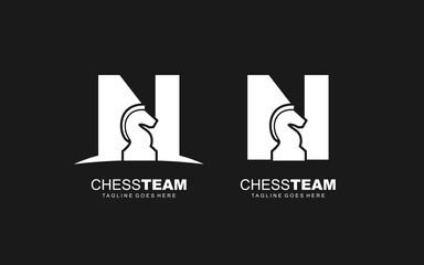 N logo CHESS for branding company. HORSE template vector illustration for your brand.