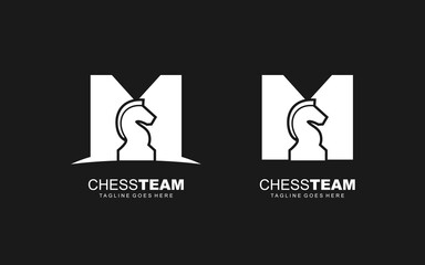 M logo CHESS for branding company. HORSE template vector illustration for your brand.