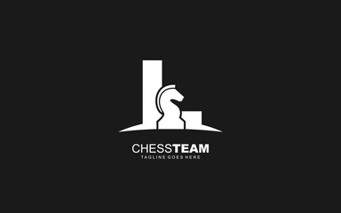 L logo CHESS for branding company. HORSE template vector illustration for your brand.