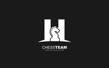 H logo CHESS for branding company. HORSE template vector illustration for your brand.