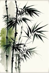 watercolor painting, several bamboo