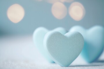 Fototapeta premium Cute hearts blue, Valentine's Day, bokeh lights Micro hearts.
