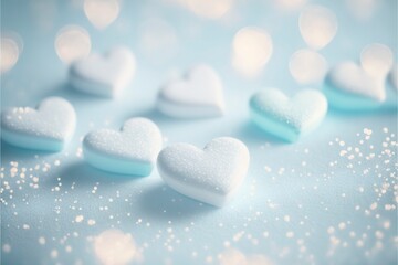 Fototapeta na wymiar Cute hearts blue, Valentine's Day, bokeh lights Micro hearts.