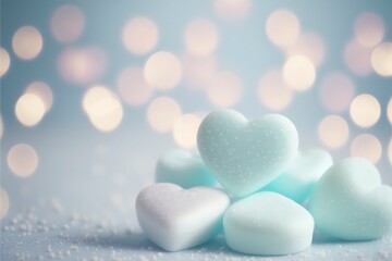 Obraz premium Cute hearts blue, Valentine's Day, bokeh lights Micro hearts.