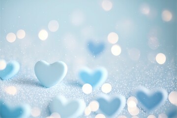 Fototapeta premium Cute hearts blue, Valentine's Day, bokeh lights Micro hearts.