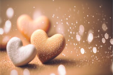 Fototapeta premium Cute hearts Brown, Valentine's Day, bokeh lights Micro hearts.