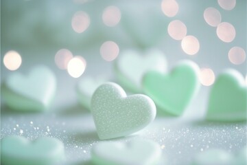 Fototapeta premium Cute hearts green, Valentine's Day, bokeh lights Micro hearts.