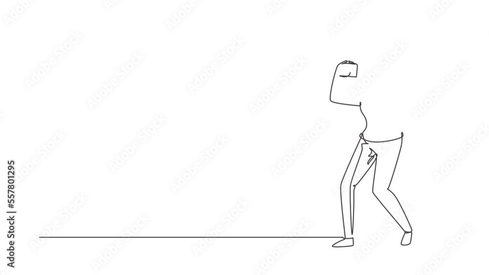 Poster self drawing animation of single line draw photographer taking pose. camera and professional operato