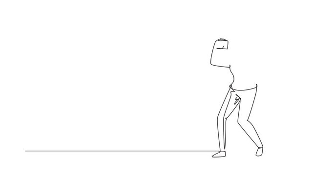 Self drawing animation of single line draw photographer taking pose. Camera and professional operator, correspondent man. Female with camera making pictures. Continuous line draw. Full length animated