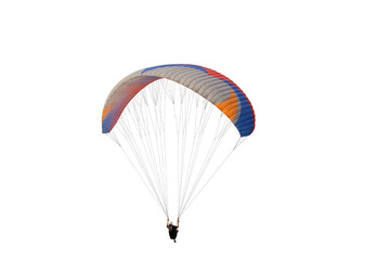  Beautiful paraglider in flight on isolated white background.