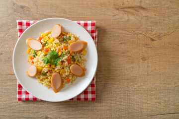 fried rice with sausage and mixed vegetable
