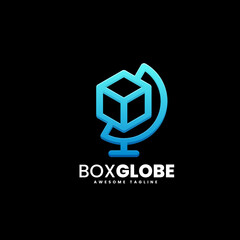 Vector Logo Illustration Box Globe Line Art Style.
