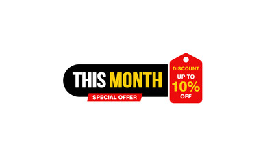 10 Percent THIS MONTH offer, clearance, promotion banner layout with sticker style.