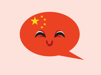 Happy Speech Bubble in Mandarin Chinese. Language Vector Cartoon Character

Funny character symbol of communicating in a foreign language 
